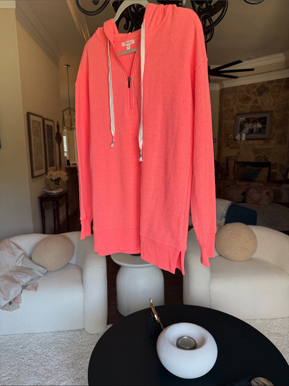 Maurices Coral Pink Waffle-Knit Half-Zip Hoodie - Picture 2 of 7